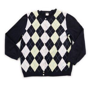 J. CREW navy argyle cardigan sweater size S